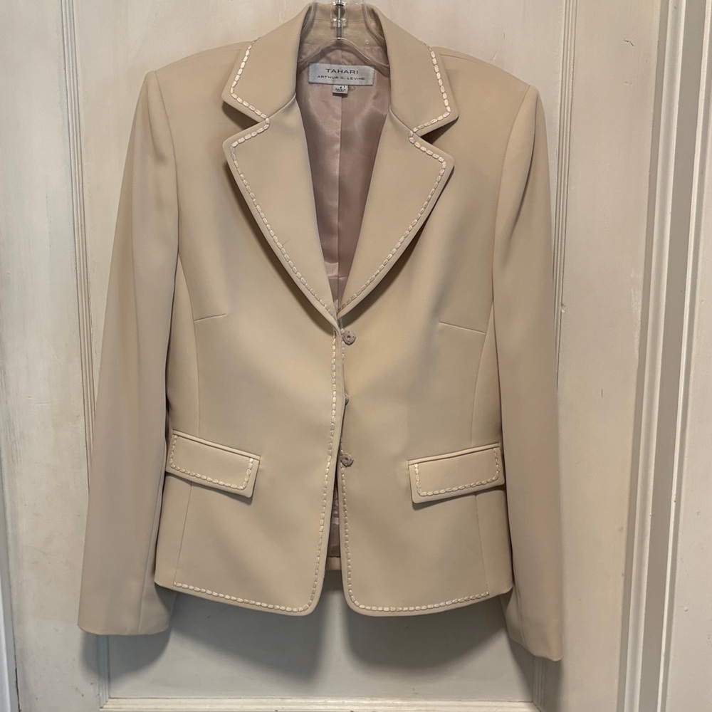 Tahari Cream Women's Blazer with Embroidered Trim Detail Accents 6